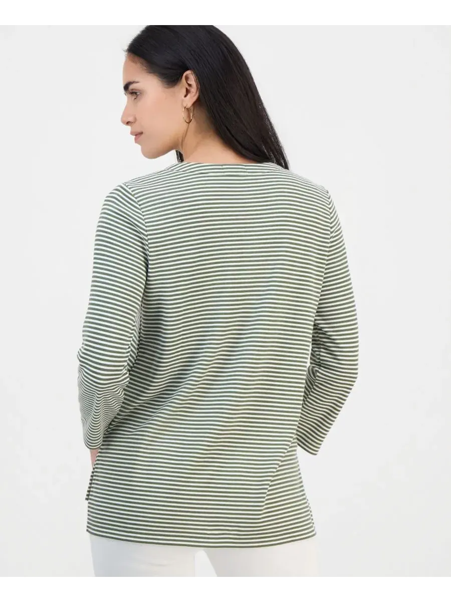 Туника с разрезом, 3/4 рукав, в полоску Style & Co — изображение 2 из 3, зеленый