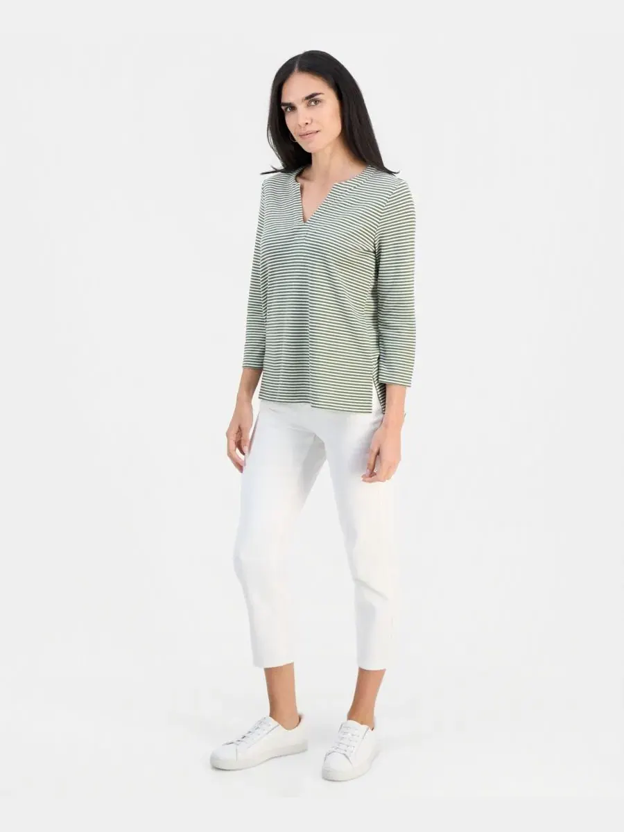 Туника с разрезом, 3/4 рукав, в полоску Style & Co — изображение 3 из 3, зеленый