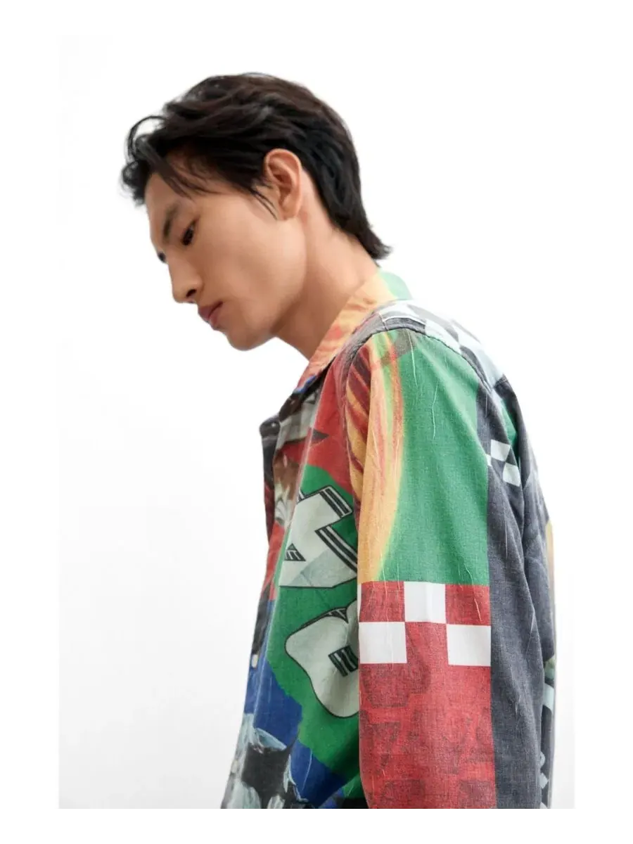Мужская рубашка с принтом из коллажа Desigual — изображение 3 из 5, яркий красный