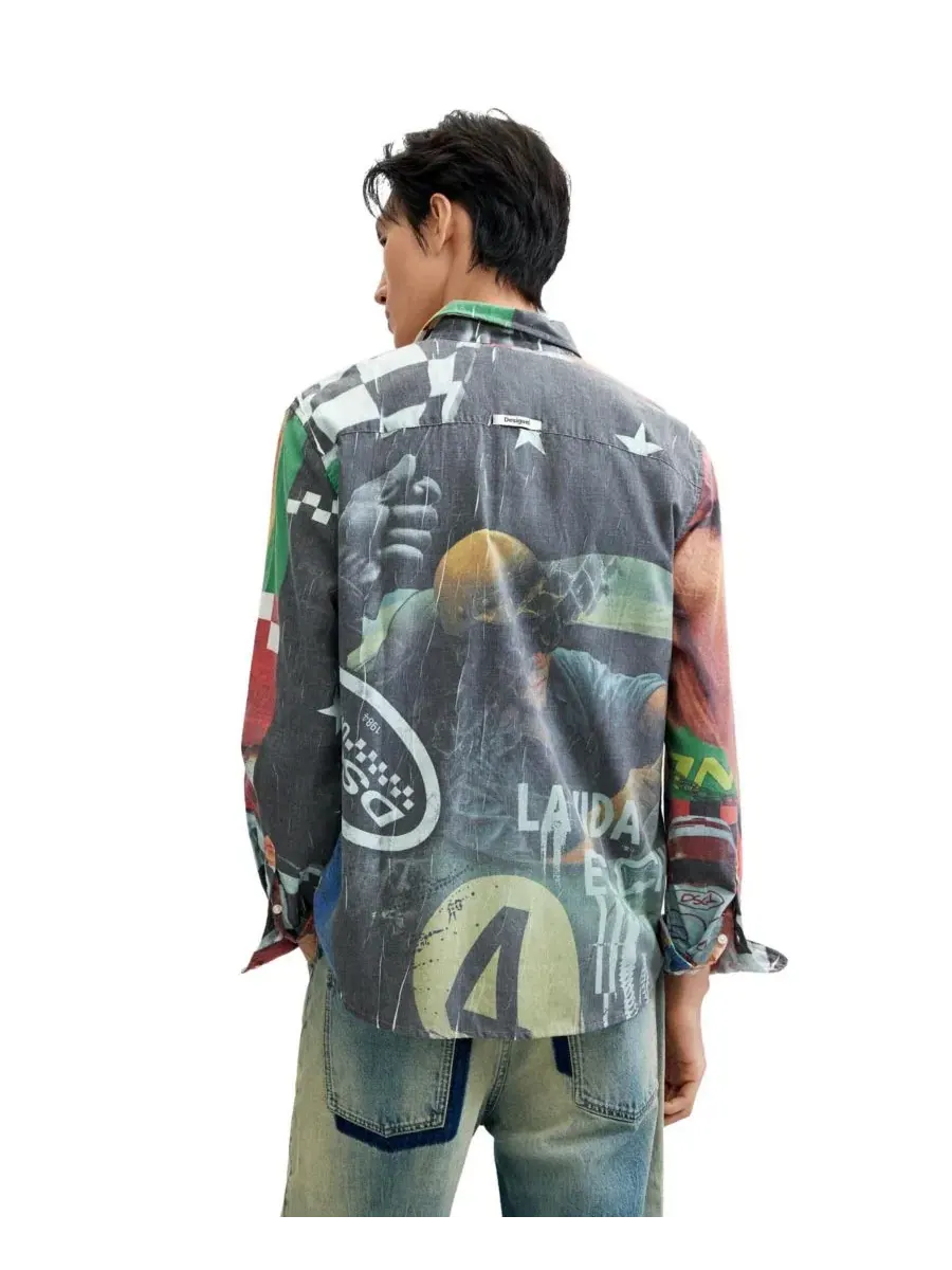 Мужская рубашка с принтом из коллажа Desigual — изображение 4 из 5, яркий красный
