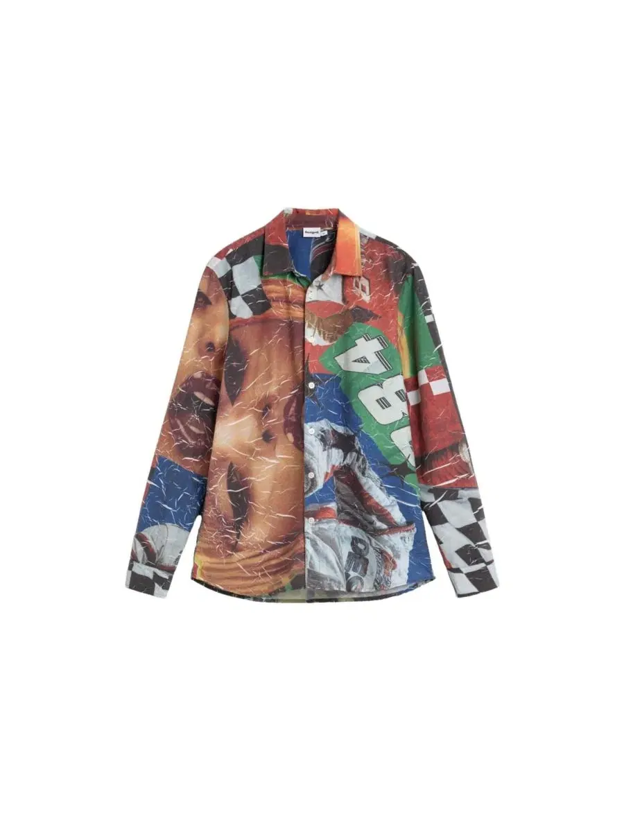 Мужская рубашка с принтом из коллажа Desigual — изображение 5 из 5, яркий красный