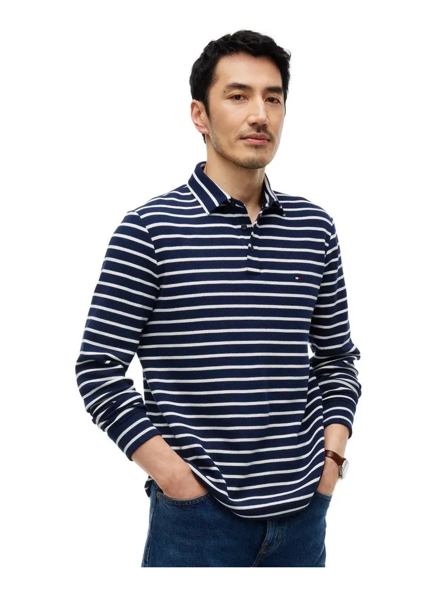 Мужское поло с вафельным трикотажем и длинным рукавом Tommy Hilfiger — изображение 1 из 4