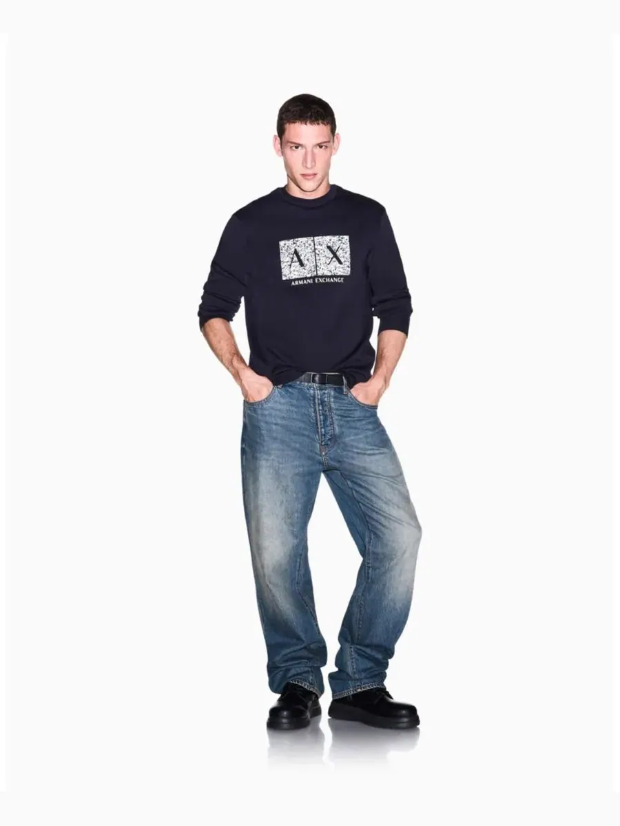 Мужской свитшот с длинным рукавом и принтом A|X Armani Exchange — изображение 2 из 8, глубокий темно-синий