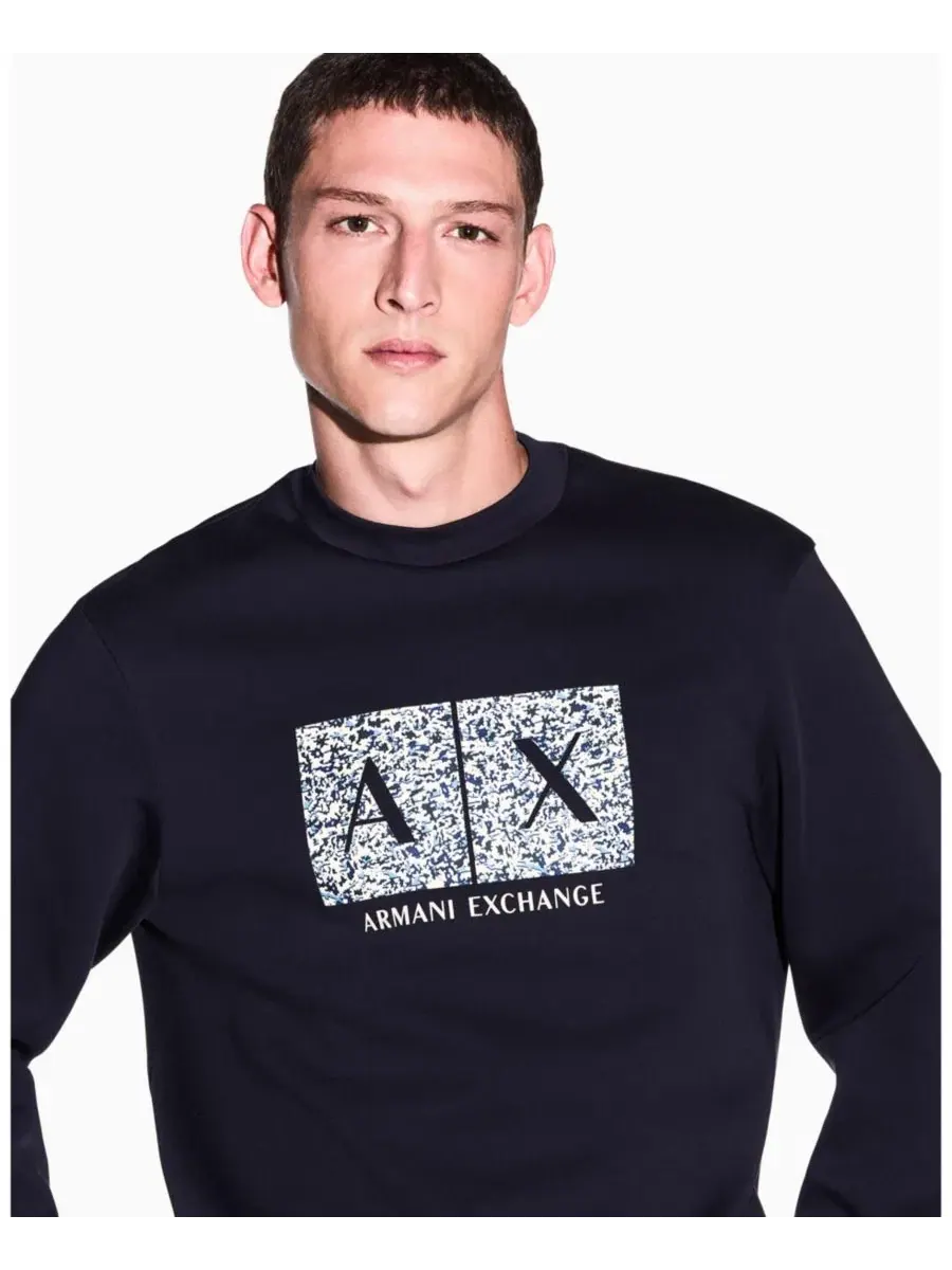 Мужской свитшот с длинным рукавом и принтом A|X Armani Exchange — изображение 5 из 8, глубокий темно-синий