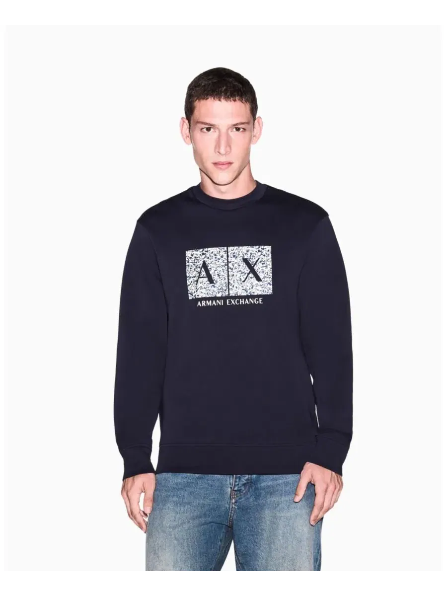 Мужской свитшот с длинным рукавом и принтом A|X Armani Exchange — изображение 7 из 8, глубокий темно-синий
