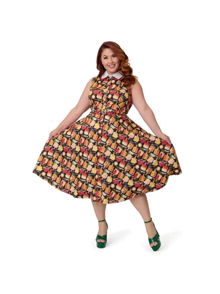 Платье-трапеция без рукавов с поясом, модель Sleeveless Dress Unique Vintage — изображение 1 из 4, черный
