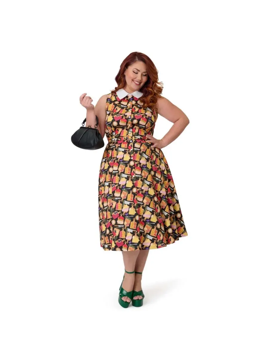 Платье-трапеция без рукавов с поясом, модель Sleeveless Dress Unique Vintage — изображение 3 из 4, черный