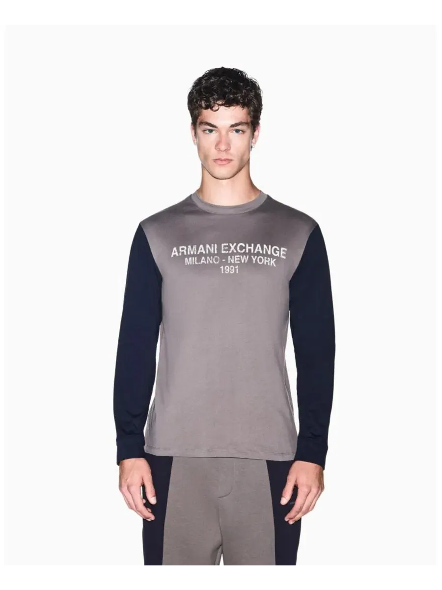 Футболка с длинным рукавом и надписью Color Block Wording A|X Armani Exchange — синий