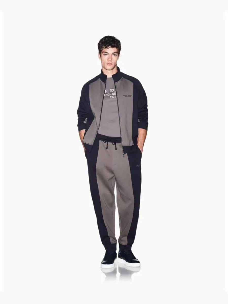 Футболка с длинным рукавом и надписью Color Block Wording A|X Armani Exchange — изображение 3 из 7, глубокий темно-синий