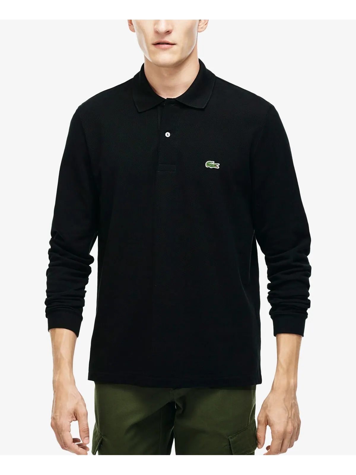 Рубашка поло Lacoste, мужская, классическая с длинным рукавом — изображение 1 из 5, черный