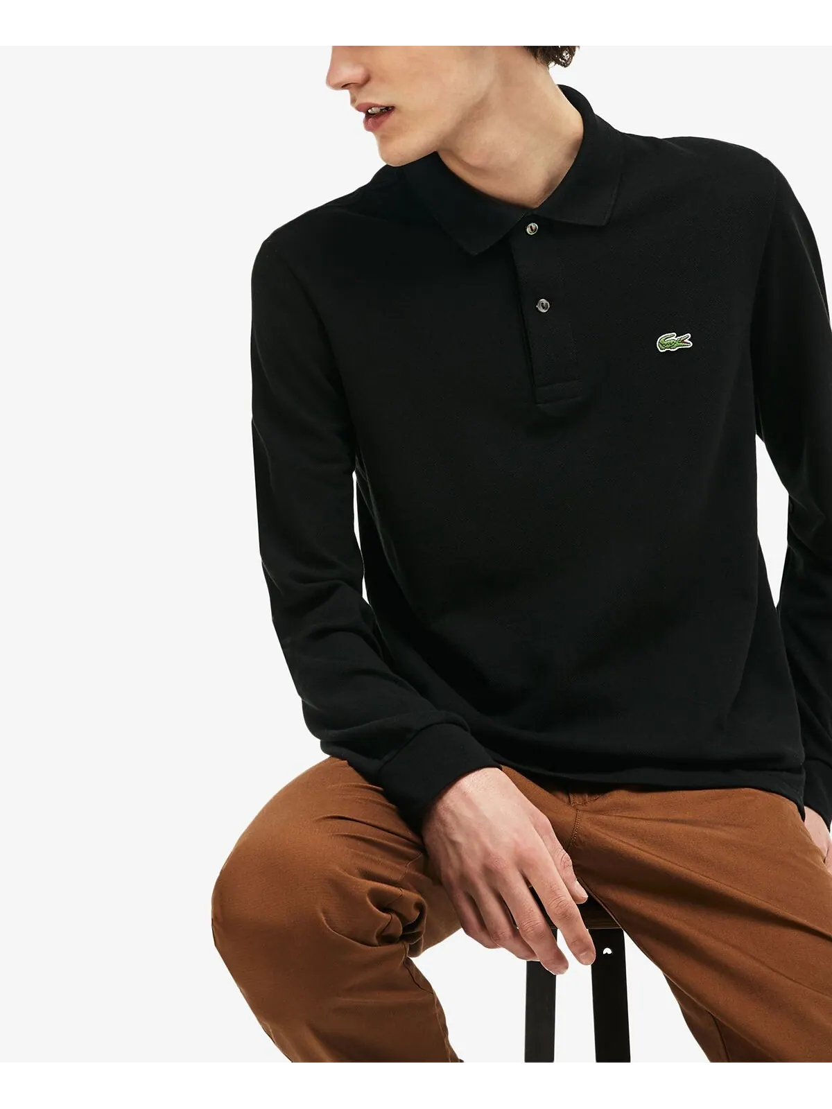 Рубашка поло Lacoste, мужская, классическая с длинным рукавом — изображение 3 из 5, черный