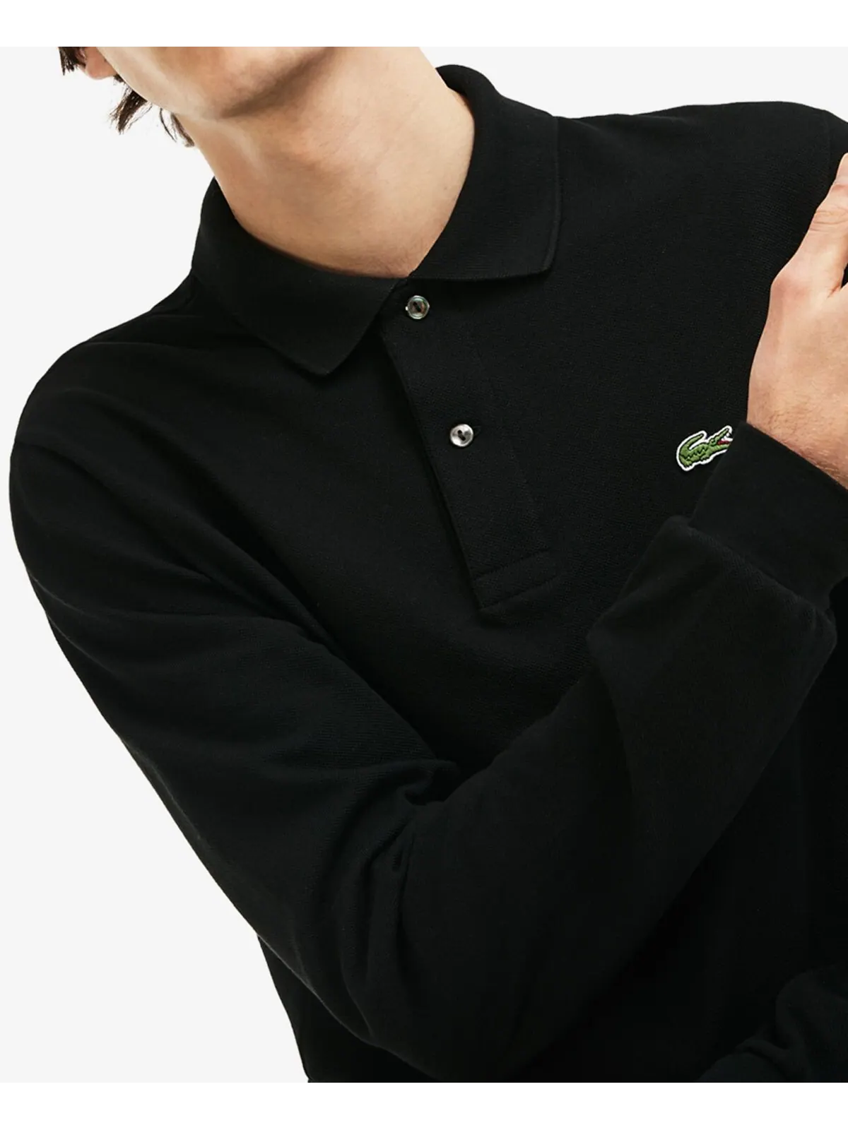 Рубашка поло Lacoste, мужская, классическая с длинным рукавом — изображение 4 из 5, черный