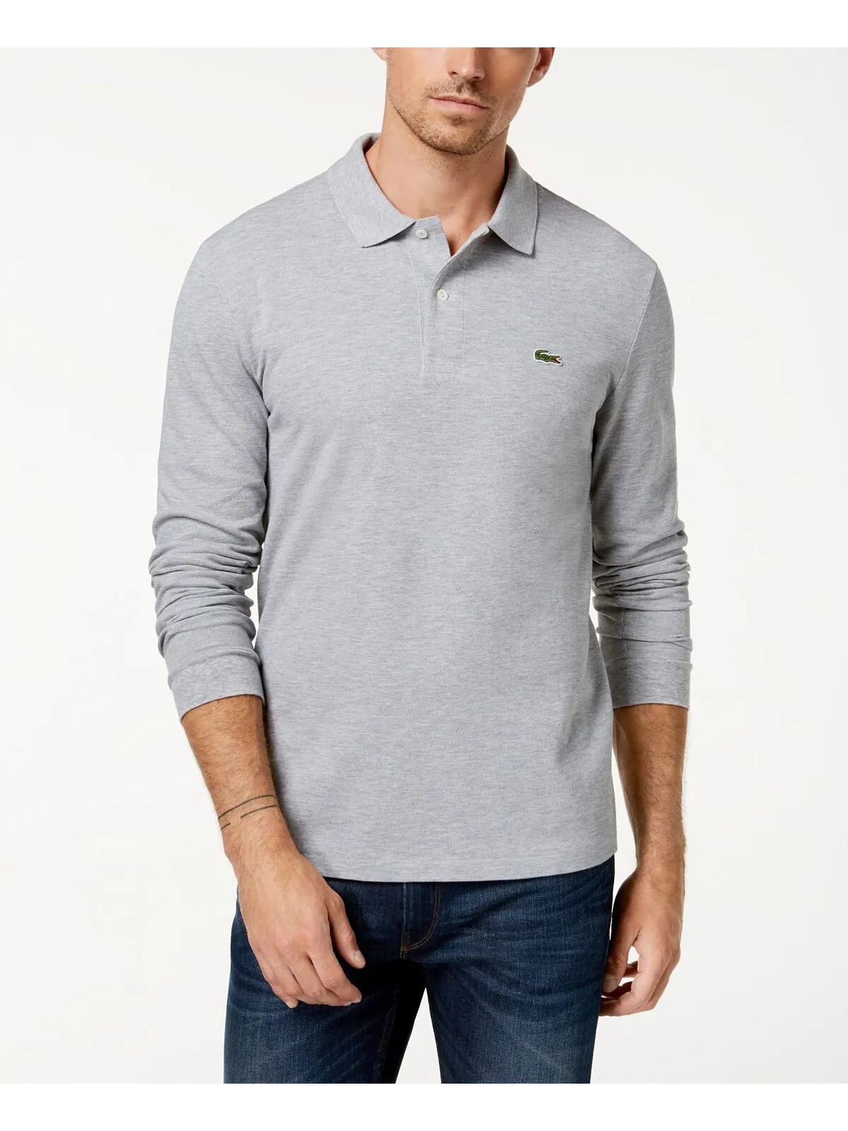 Рубашка поло Lacoste, мужская, классическая, с длинным рукавом — изображение 1 из 3, серебристый