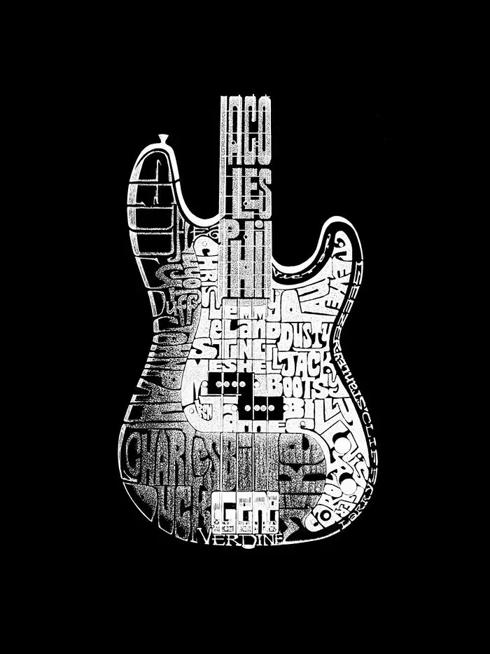 Мужская толстовка с круглым вырезом и надписью Word Art Bass Guitars LA Pop Art — изображение 3 из 3, черный