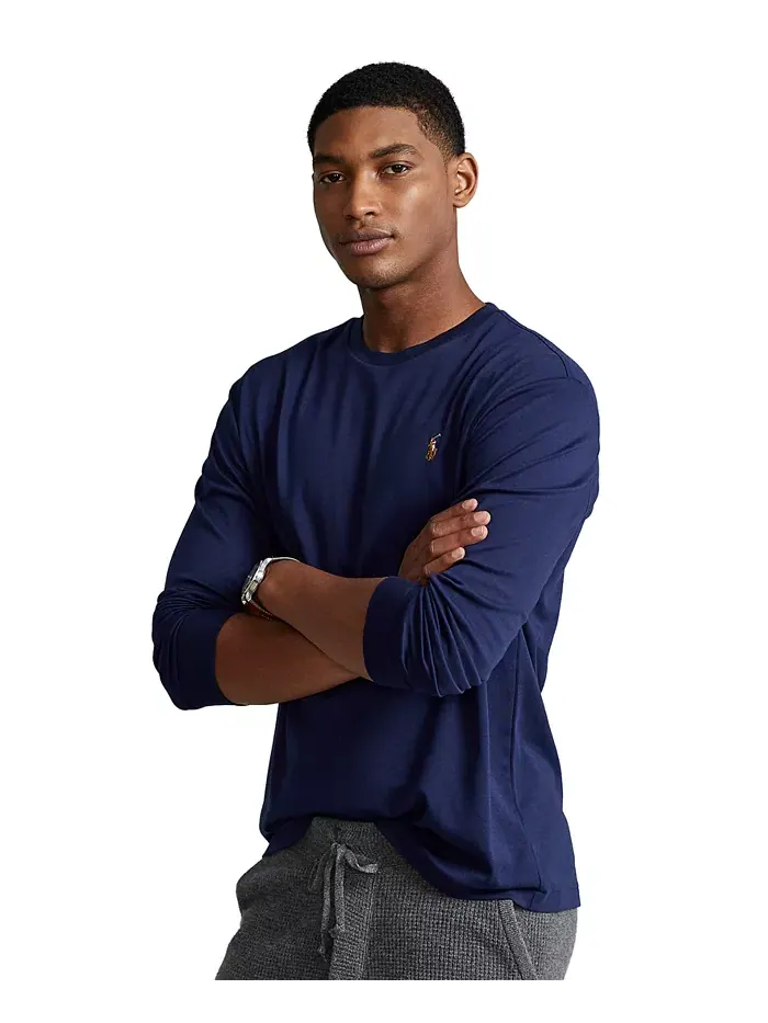 Мужская классическая футболка из мягкого хлопка с круглым вырезом Polo Ralph Lauren — изображение 1 из 4, темно-синий