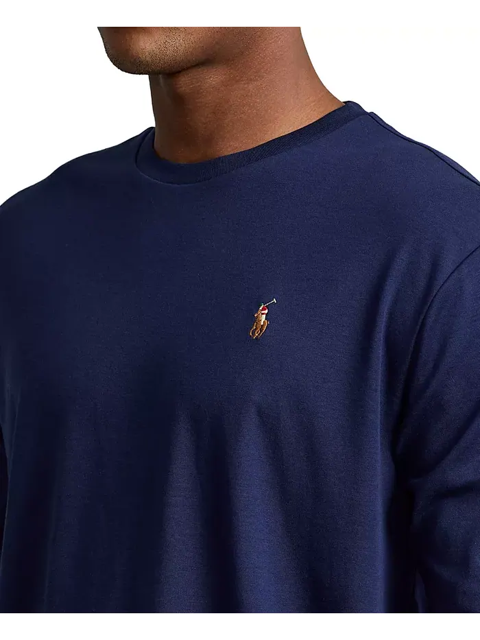 Мужская классическая футболка из мягкого хлопка с круглым вырезом Polo Ralph Lauren — изображение 3 из 4, темно-синий