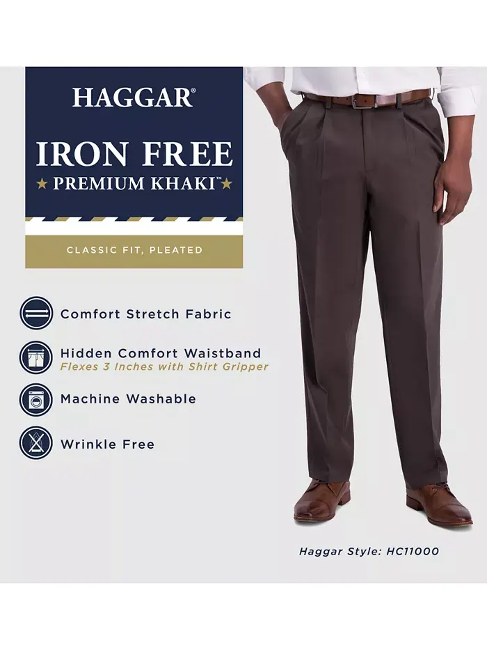 Мужские классические брюки с защипами Premium Khaki Iron Free Haggar — 5