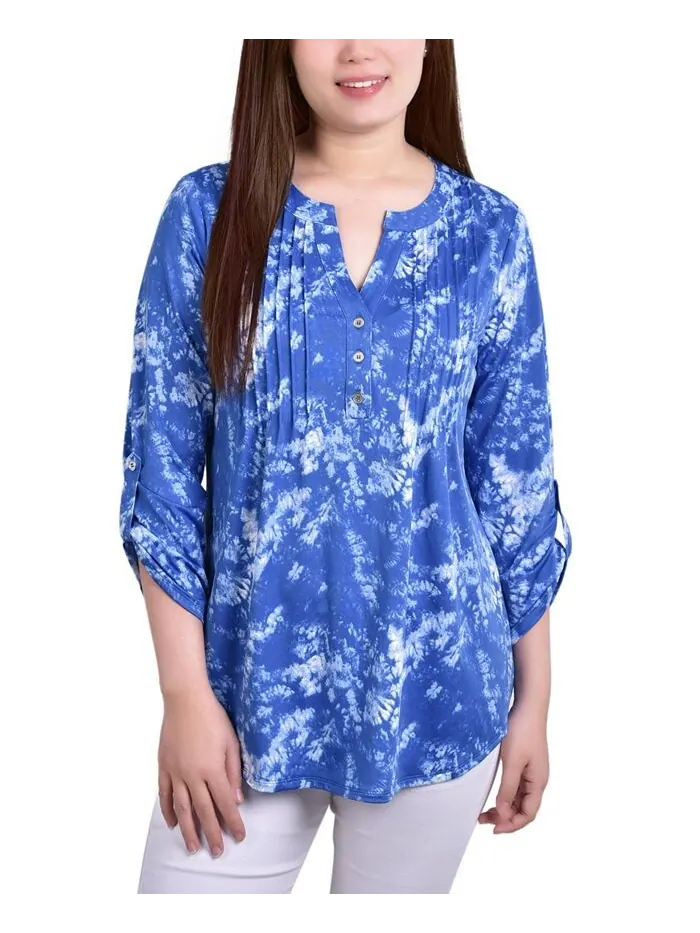 Женский трикотажный жаккардовый топ с отвернутыми рукавами 3/4 и язычком NY Collection