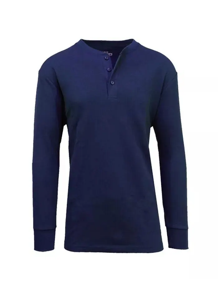 Мужская термофутболка Henley с длинными рукавами Galaxy By Harvic — изображение 1 из 7, темно-синий