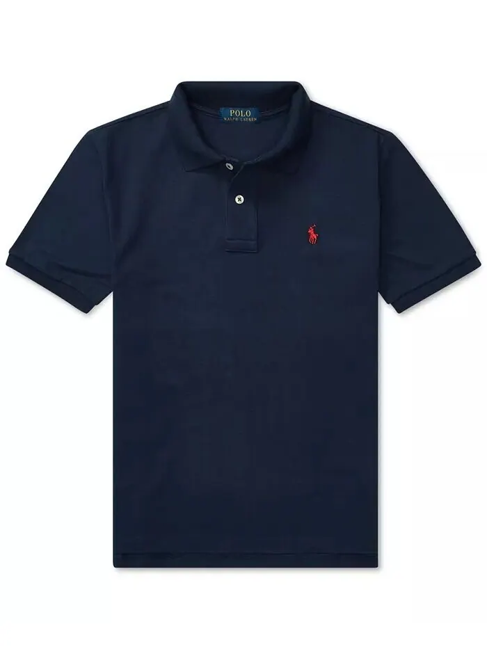 Рубашка-поло из хлопковой сетки с логотипом для мальчиков Big Boys Polo Ralph Lauren — изображение 1 из 2, темно-синий
