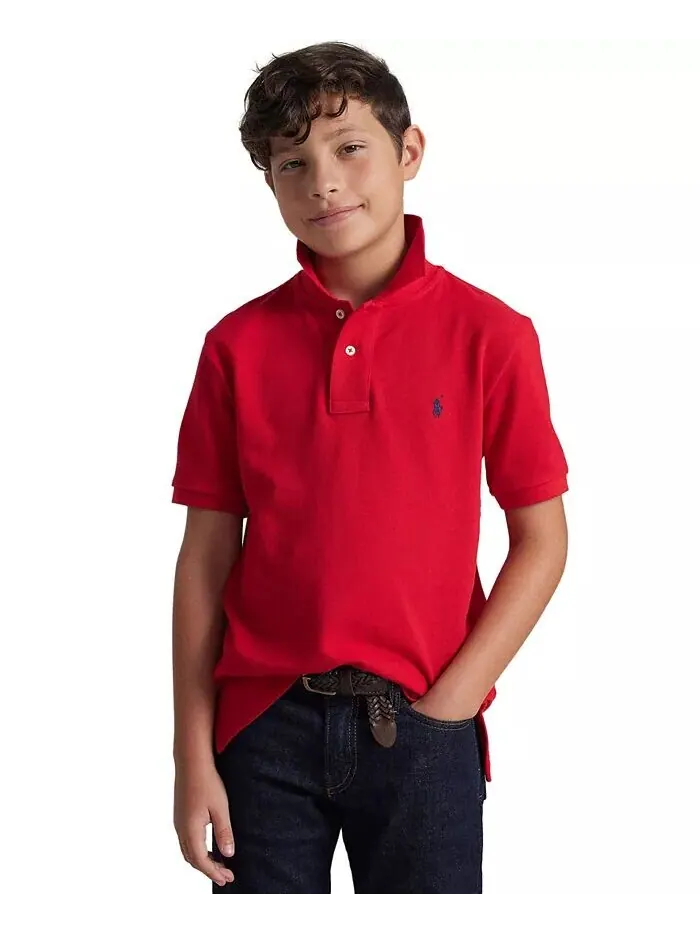 Рубашка-поло из хлопковой сетки с логотипом для мальчиков Big Boys Polo Ralph Lauren — изображение 1 из 6, красный