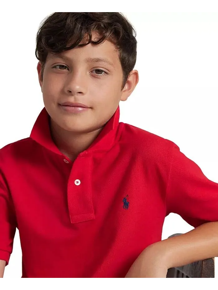 Рубашка-поло из хлопковой сетки с логотипом для мальчиков Big Boys Polo Ralph Lauren — изображение 2 из 6, красный