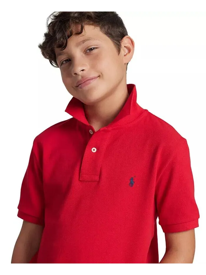 Рубашка-поло из хлопковой сетки с логотипом для мальчиков Big Boys Polo Ralph Lauren — изображение 3 из 6, красный