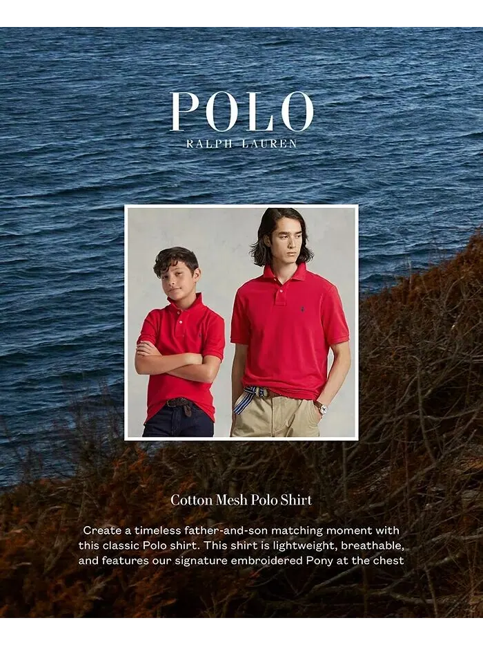 Рубашка-поло из хлопковой сетки с логотипом для мальчиков Big Boys Polo Ralph Lauren — изображение 6 из 6, красный
