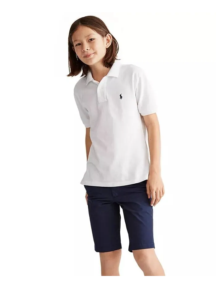 Футболка-поло с логотипом из хлопковой сетки для больших мальчиков Polo Ralph Lauren — изображение 1 из 10, белый