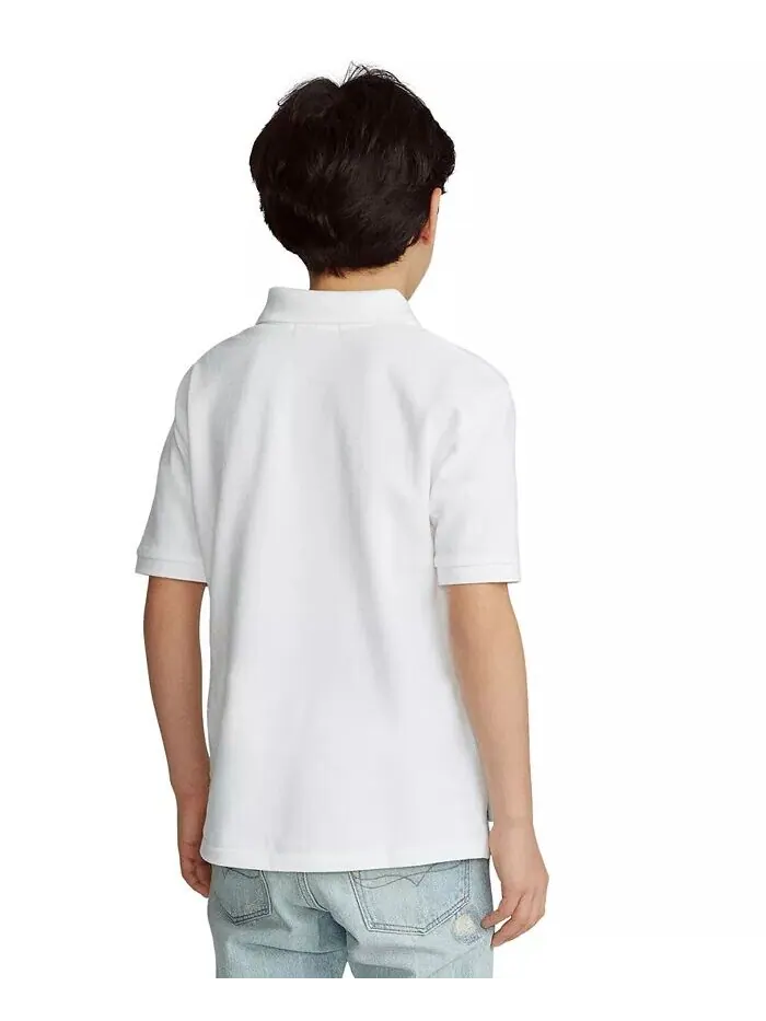 Футболка-поло с логотипом из хлопковой сетки для больших мальчиков Polo Ralph Lauren — изображение 2 из 10, белый
