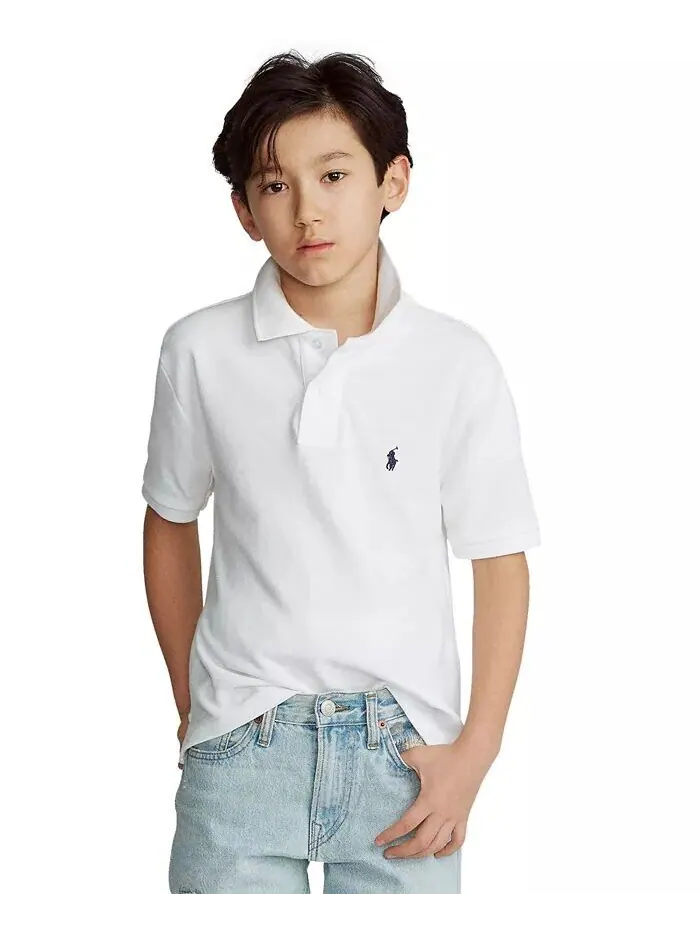 Футболка-поло с логотипом из хлопковой сетки для больших мальчиков Polo Ralph Lauren — изображение 4 из 10, белый