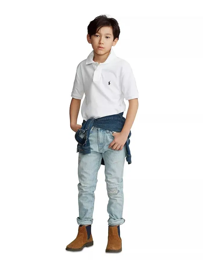 Футболка-поло с логотипом из хлопковой сетки для больших мальчиков Polo Ralph Lauren — изображение 6 из 10, белый