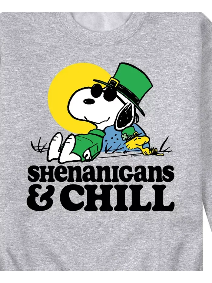 Мужская флисовая толстовка с длинным рукавом Peanuts St Patrick's Day Shenanigans Chill AIRWAVES — изображение 2 из 3, серый