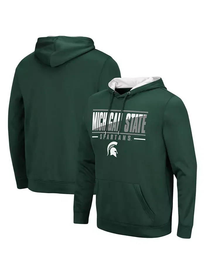 Мужская толстовка с капюшоном Michigan State Spartans Slash Stack 2.0 Colosseum — зеленый