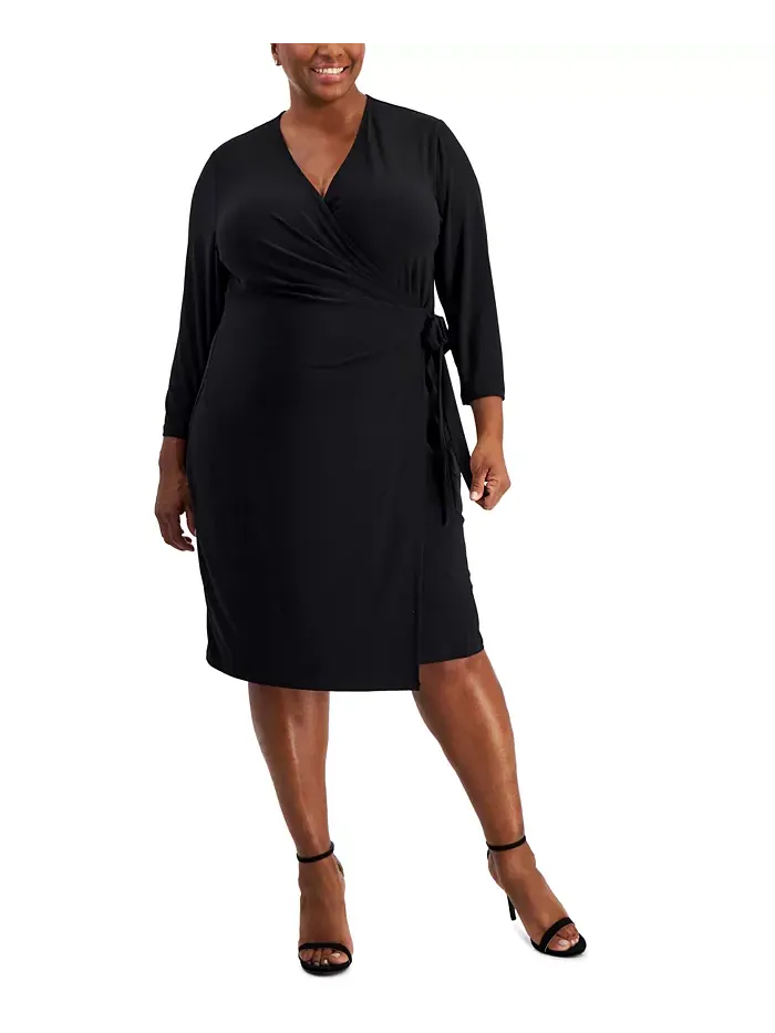 Классическое платье-халат Plus Size Anne Klein — изображение 1 из 4, черный
