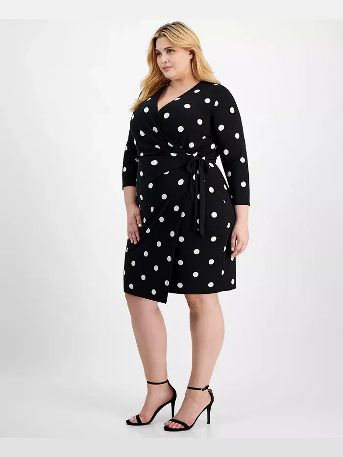 Классическое платье-халат Plus Size Anne Klein — изображение 3 из 4, черный/белый