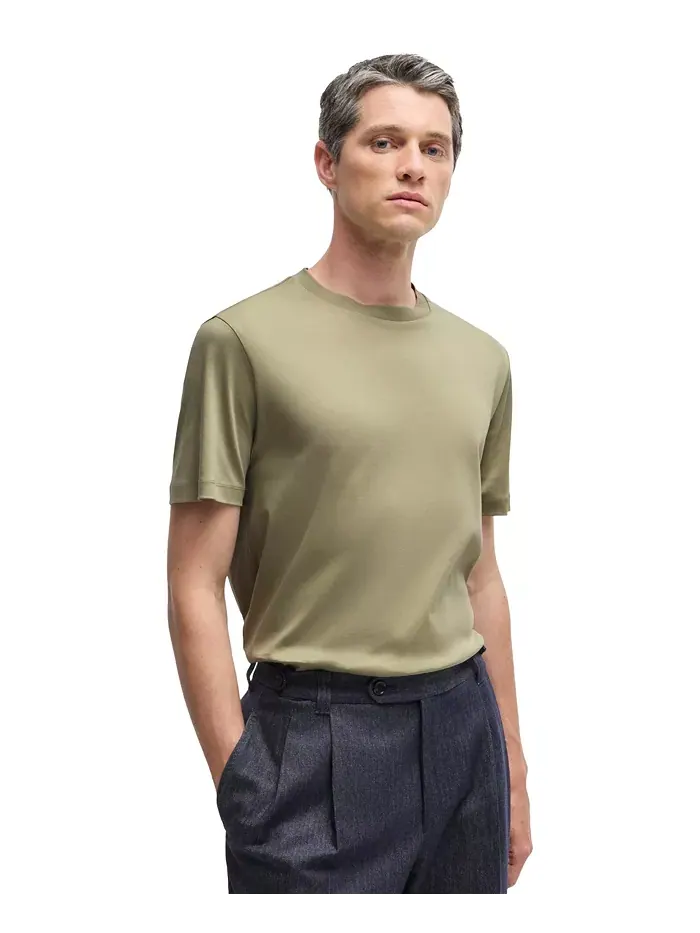 Мужская футболка Regular-Fit из мерсеризованного хлопка Hugo Boss — изображение 1 из 4, зеленый