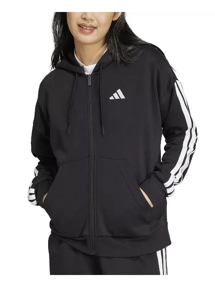 Женская флисовая толстовка с тремя полосками и молнией Adidas — изображение 3 из 6, черный