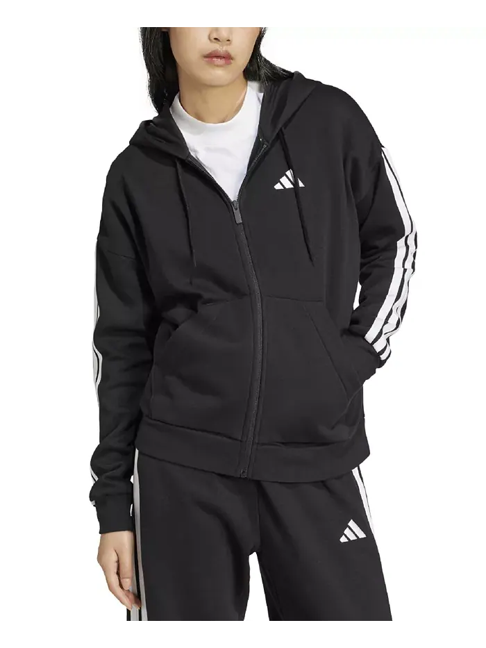 Женская худи-куртка с молнией и логотипом 3-Stripe adidas — изображение 5 из 6, черный/белый