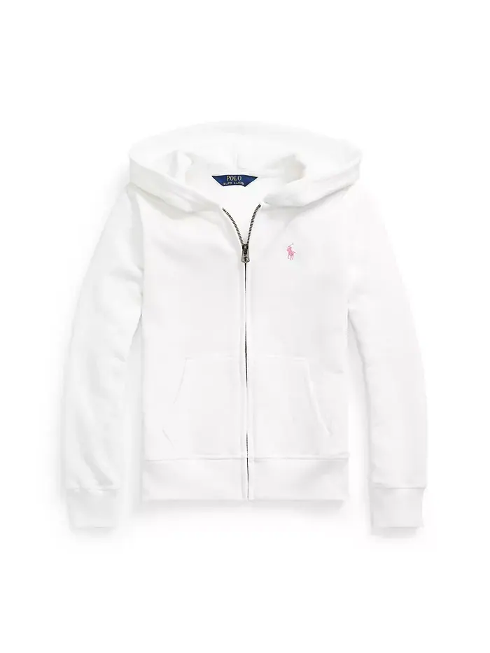 Толстовка с капюшоном из флиса на молнии для больших девочек Polo Ralph Lauren — изображение 1 из 3, белый