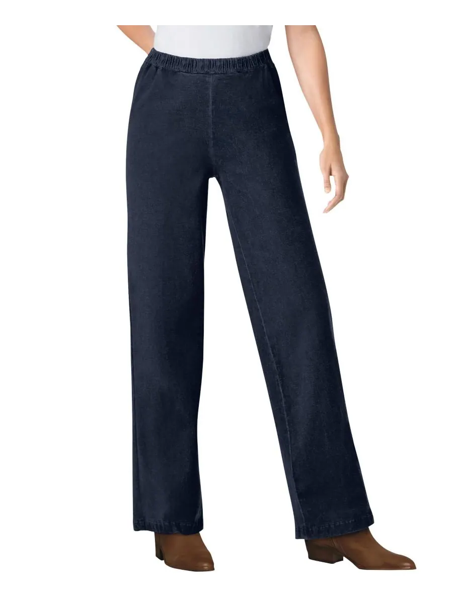 Женские джинсы Within Fineline Stretch Denim Wide-Leg Pull-On Woman Within — синий