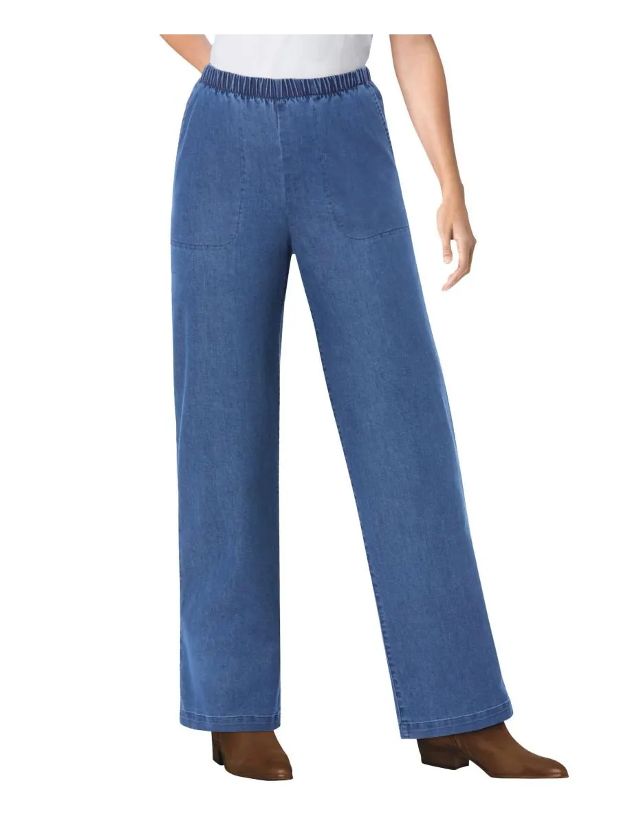 Женские джинсы Within Fineline Stretch Denim Wide-Leg Pull-On Woman Within