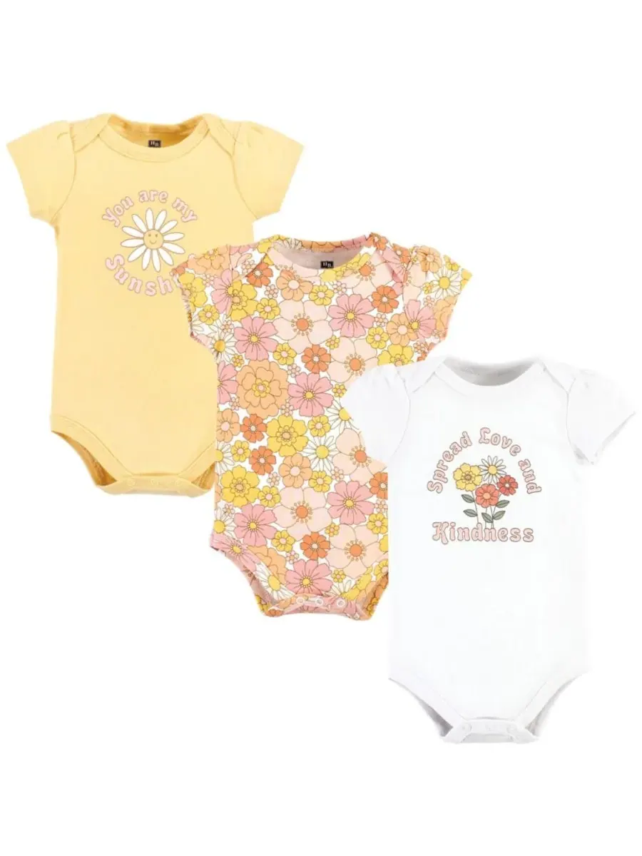Комплект из 3 хлопковых боди Hudson Baby, Peace Love And Flowers