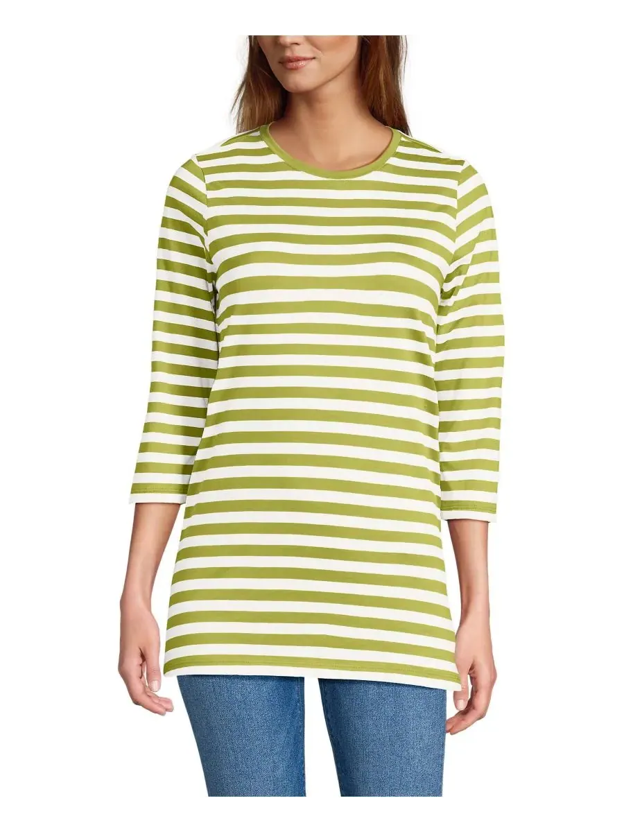 Женская туника из хлопка Supima с рукавами 3/4 Lands' End, Vintage Lime Even Stripe