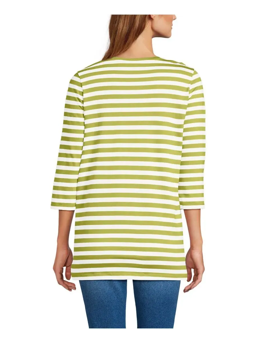 Женская туника из хлопка Supima с рукавами 3/4 Lands' End, Vintage Lime Even Stripe — изображение 2 из 3