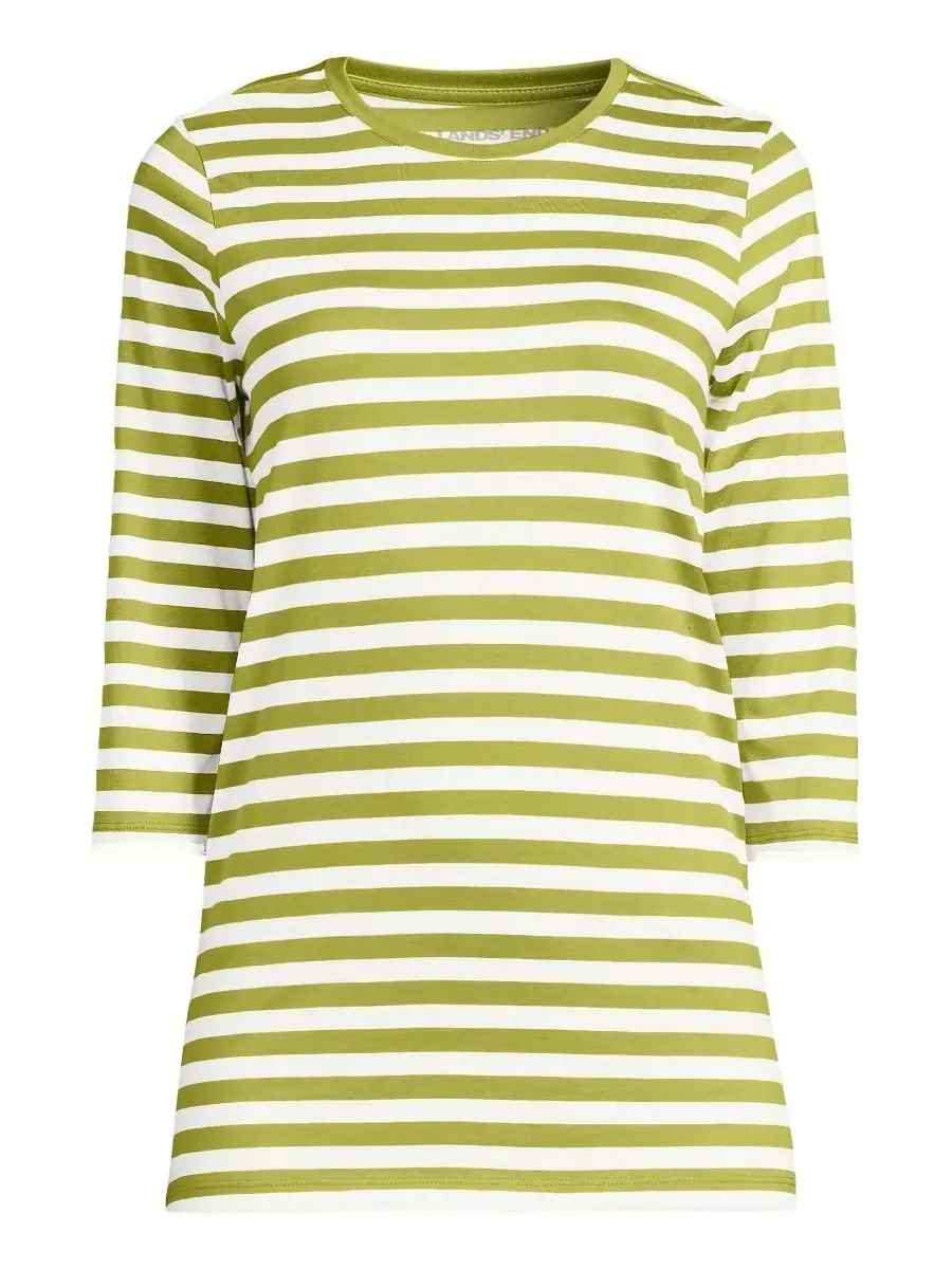 Женская туника из хлопка Supima с рукавами 3/4 Lands' End, Vintage Lime Even Stripe — изображение 3 из 3