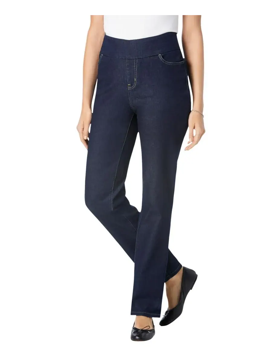 Женские джинсы Within Tall Flex-Fit Pull-On Straight-Leg Gap-Free Stretch Denim Jeans Woman Within