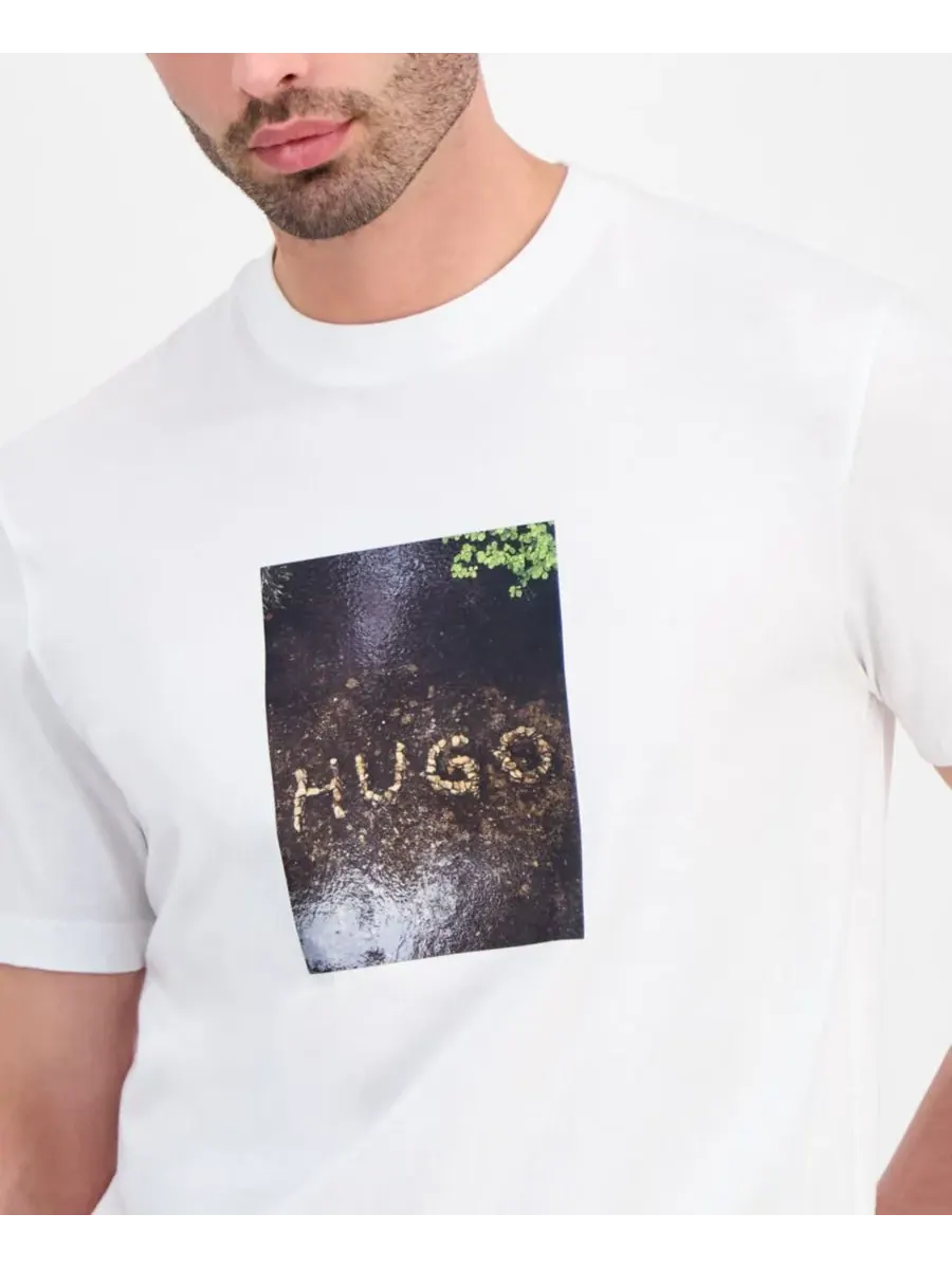 Мужская футболка Hugo с аппликационным принтом Hugo Boss — изображение 3 из 4, белый