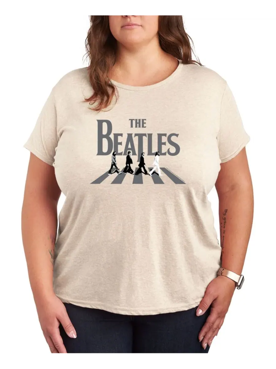Футболка-пуловер большого размера с графическим принтом The Beatles Hybrid Apparel — изображение 1 из 3, бежевый/хаки