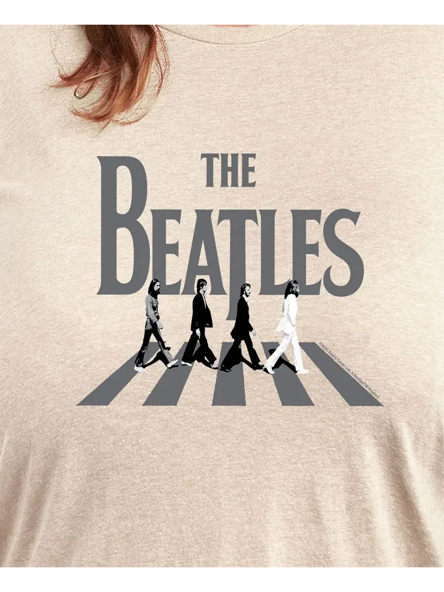 Футболка-пуловер большого размера с графическим принтом The Beatles Hybrid Apparel — изображение 2 из 3, бежевый/хаки